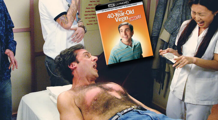 The infamous waxing scene from "The 40-Year-Old Virgin: 20th Anniversary Edition," now available in the 4K disc format from Universal Studios Home Entertainment.