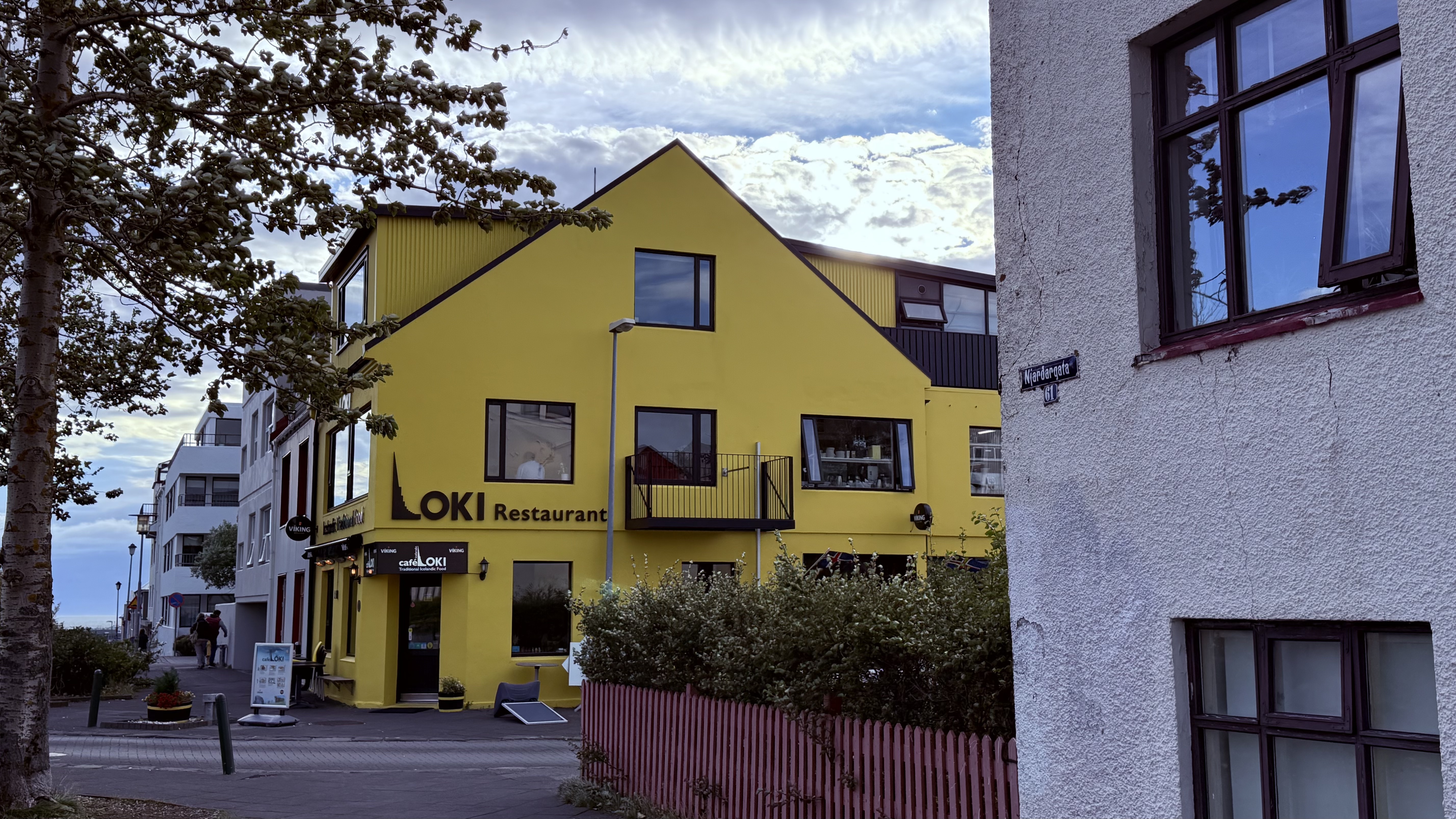 The bright yellow Cafe Loki building in downtown Reykjavik