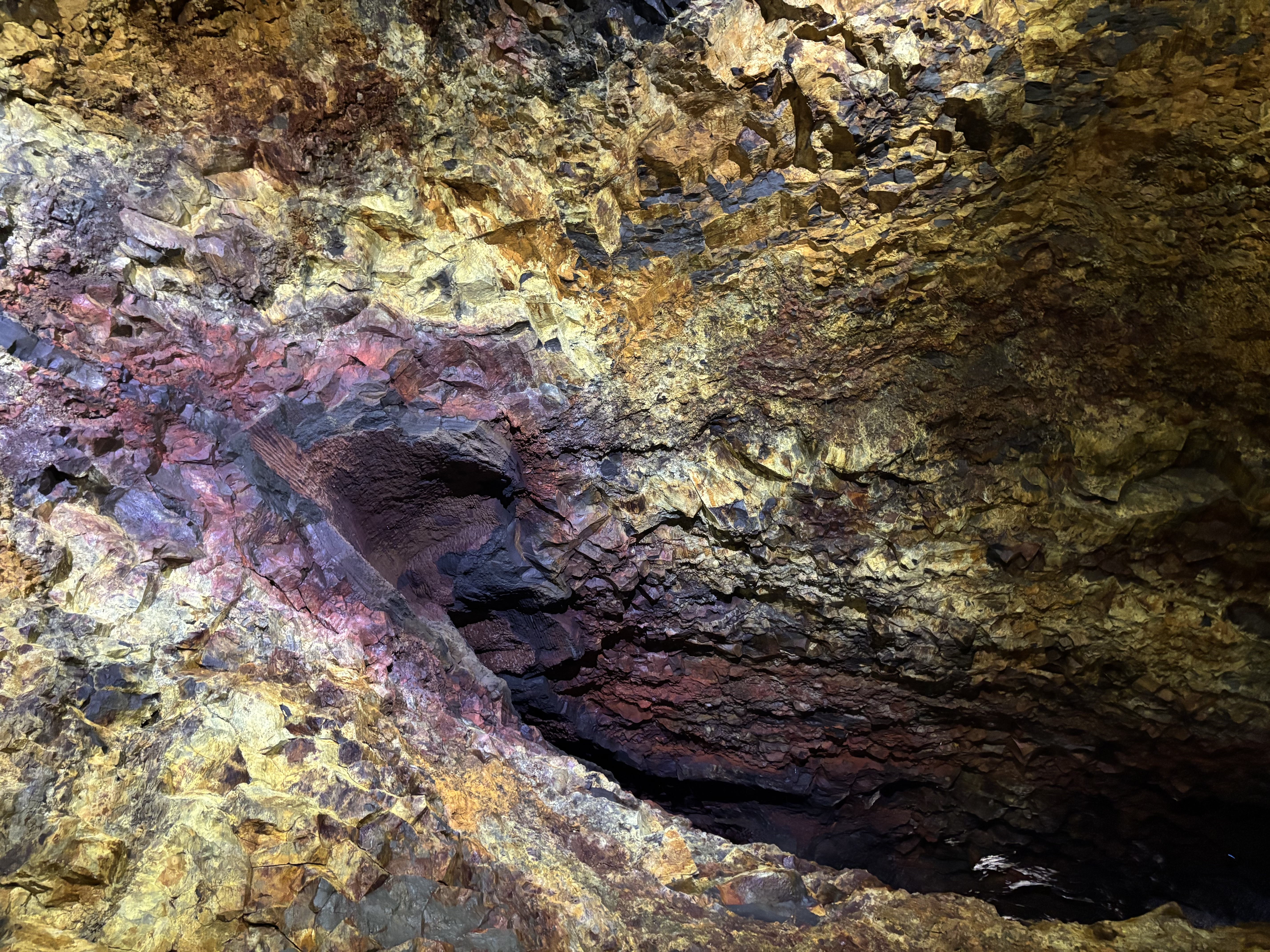 Colorful rock walls inside a dormant volcanic magma chamber